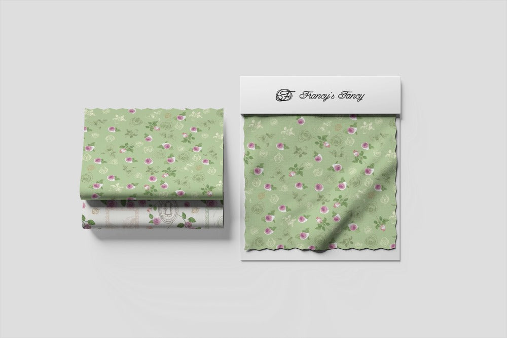 Rose Buds on Avocado Green